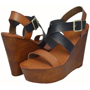 Wooden Platform Colorblock Wedge Sandal | Bamboo